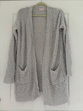 Pink Lily Long Plush White/Grey Cardigan